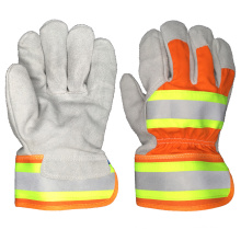 AB GRANSE DE COO COO COO Split de Hi-Viz Fabricado de tela plateada de color trasero de cuero de vaca Guantes de trabajo